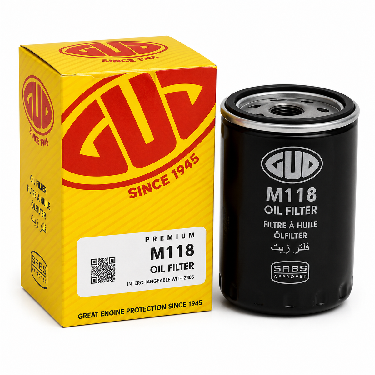 GUD M118 Premium Oil Filter with yellow box – SABS approved