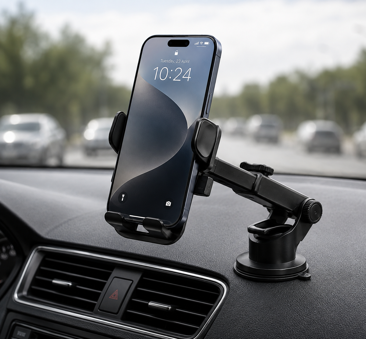 MT-660 Car Phone Holder mounted on dashboard with smartphone