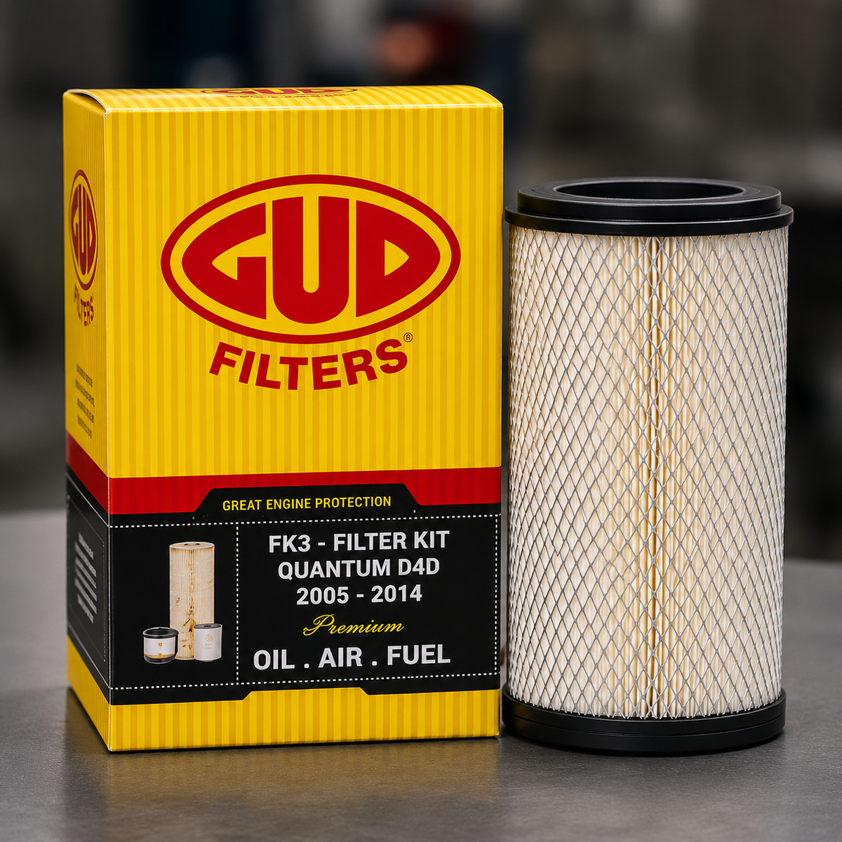 GUD FK3 Filter Kit – Toyota Quantum D-4D 2005–2014 box and air filter