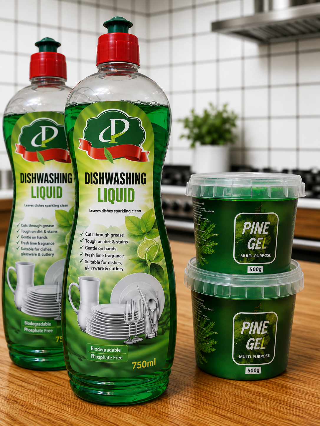 Prime Essentials Home Cleaning Combo – 2x Dishwashing Liquid 750ml and 2x Pine Gel 500g