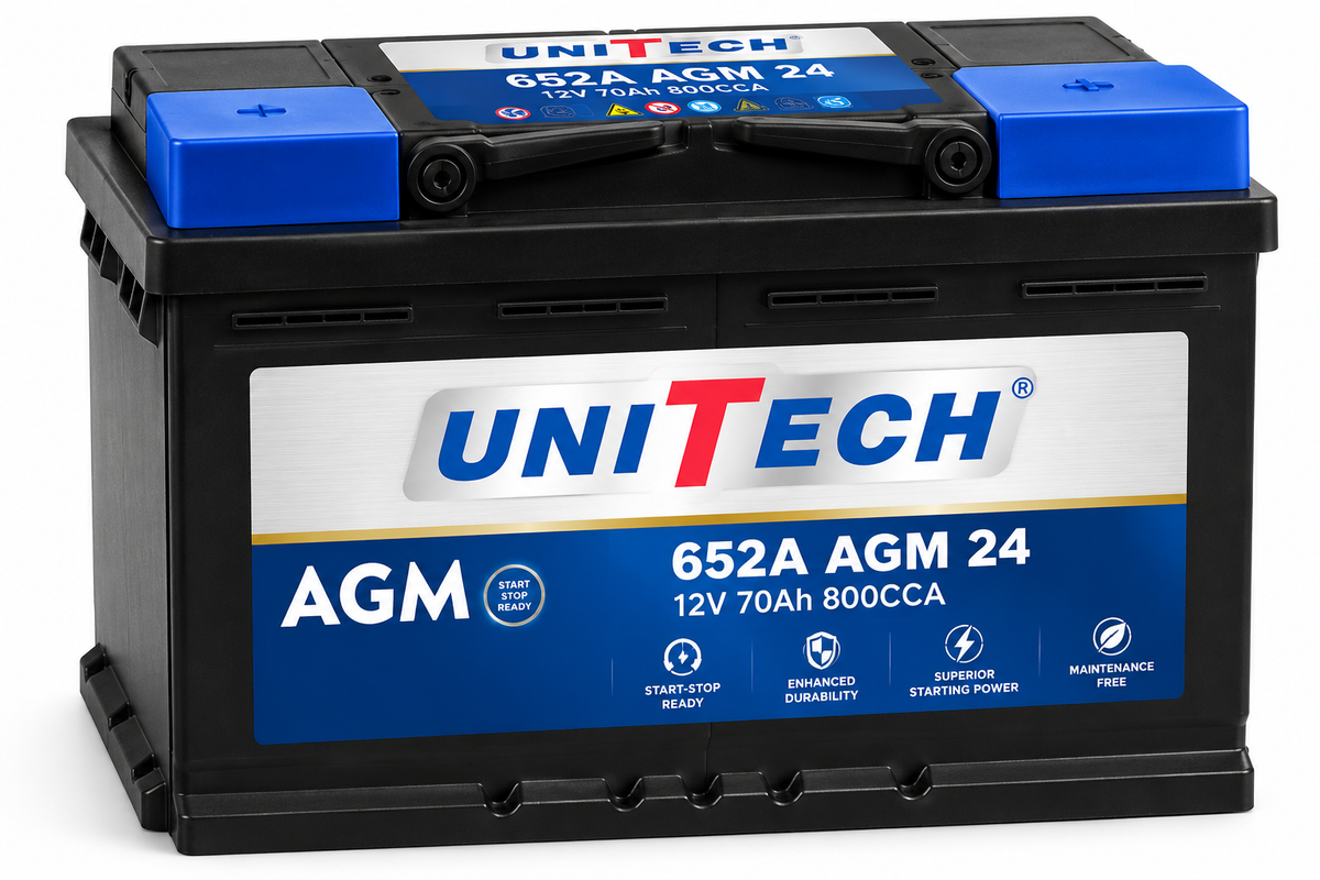 UniTech 652A AGM 24 Battery 12V 70Ah 800CCA